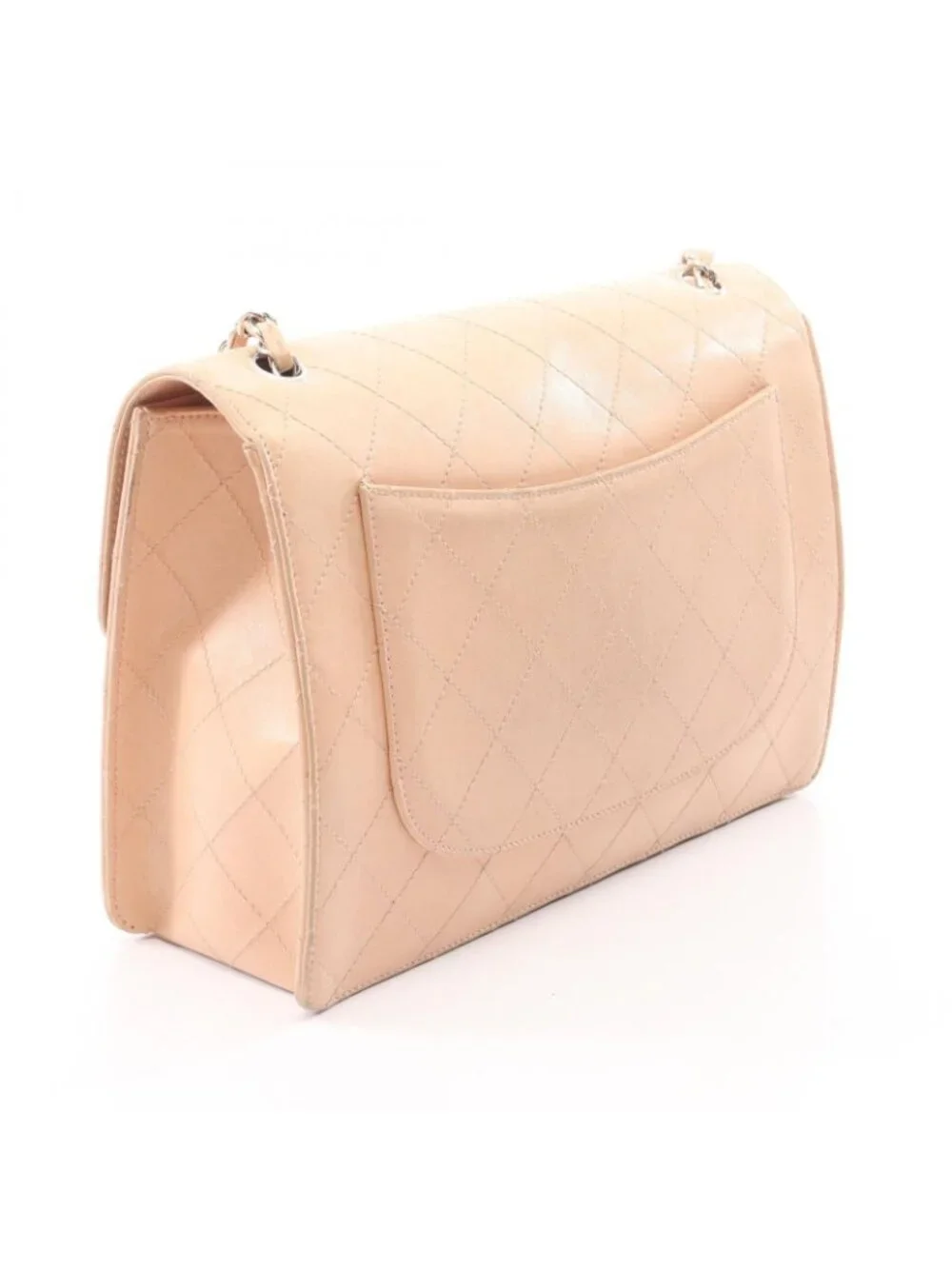 Chanel Shoulder Bag Maxi Quilted Chain Beige Lambskin